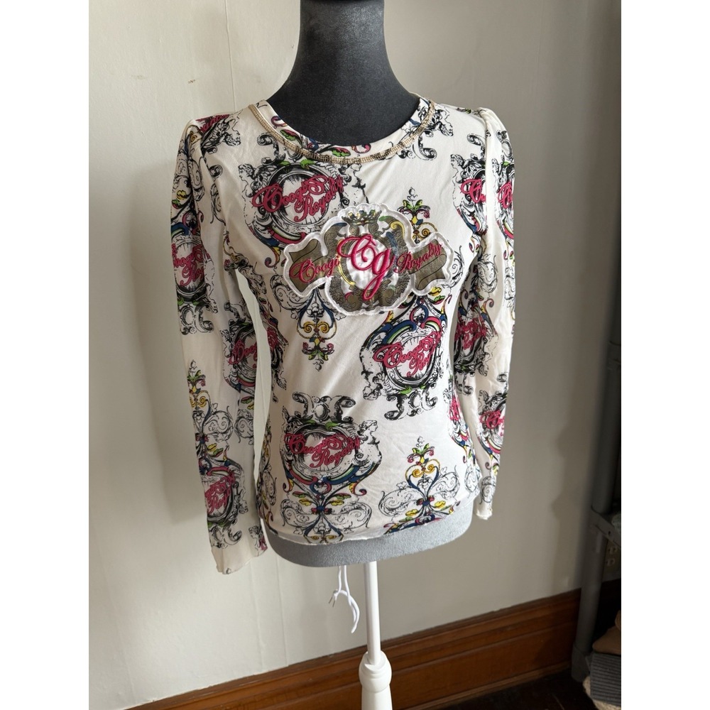 Women's Y2K COOGI Mesh Layered Floral Top Shirt. Medium Festival